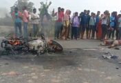 जेसीबी की टक्कर से बाइक में ब्लास्ट, बाइक सवार की जलकर मौत